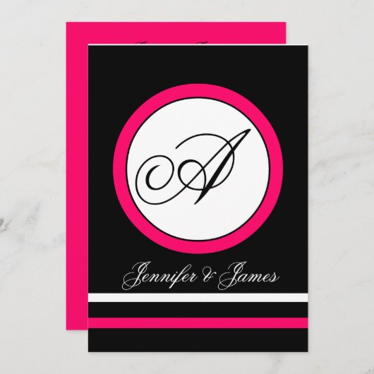 Faire-part de mariage de fuchsia, noir et blanc de (Devant / Derrière)
