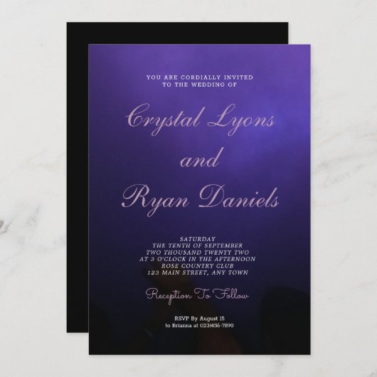 Faire-part de mariage de fumée noire et violette (Devant / Derrière)