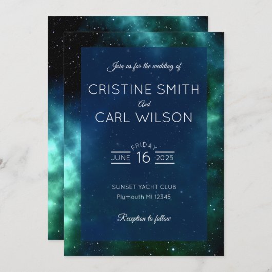Faire-part de mariage de galaxie (Devant / Derrière)
