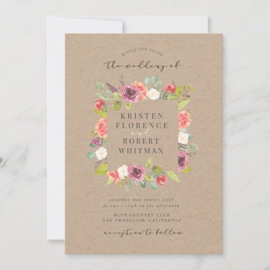 Faire-part de mariage de germe de fleurs d'été rus (Devant)