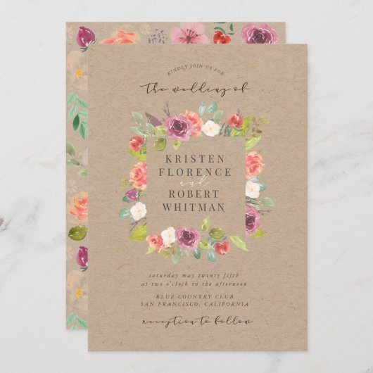 Faire-part de mariage de germe de fleurs d'été rus (Devant / Derrière)