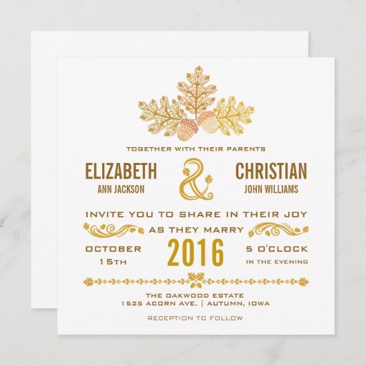 Faire-part de mariage de glands d'automne et de (Devant / Derrière)