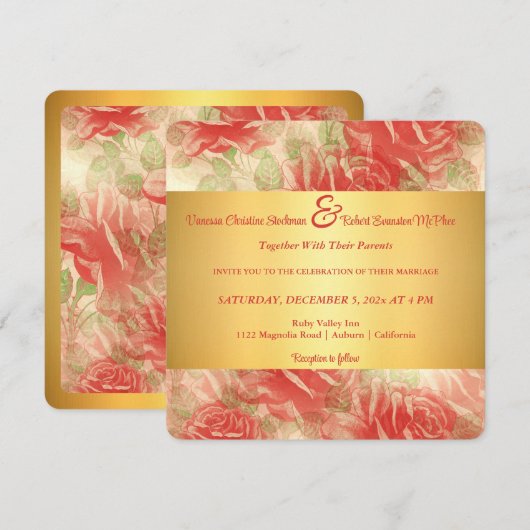 Faire-part de mariage de Gold et Rose (Devant / Derrière)