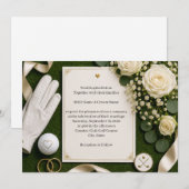 Faire-part de mariage de golf avec des roses blanc (Devant / Derrière)