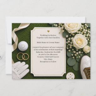 Faire-part de mariage de golf avec des roses blanc