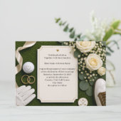 Faire-part de mariage de golf avec des roses blanc (Debout devant)