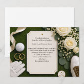 Faire-part de mariage de golf avec des roses blanc (Devant / Derrière)