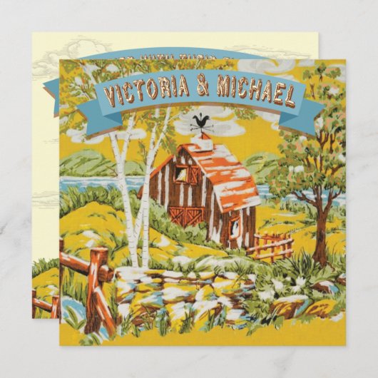 Faire-part de mariage de grange en bois rustique p (Devant / Derrière)