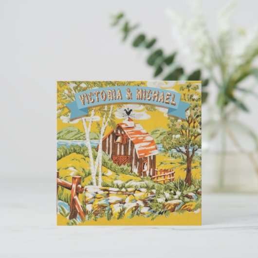 Faire-part de mariage de grange en bois rustique p (Debout devant)