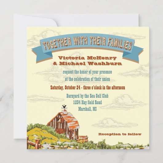 Faire-part de mariage de grange en bois rustique p (Dos)