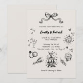 Faire-part de mariage de gribouillis rétro (Devant / Derrière)