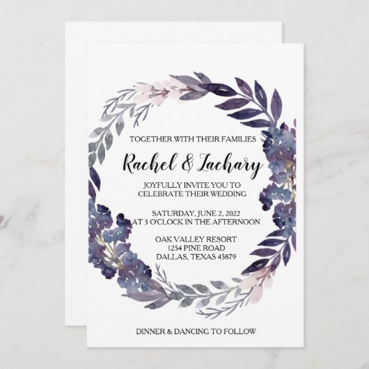 Faire-part de mariage de gris de prune (Devant / Derrière)