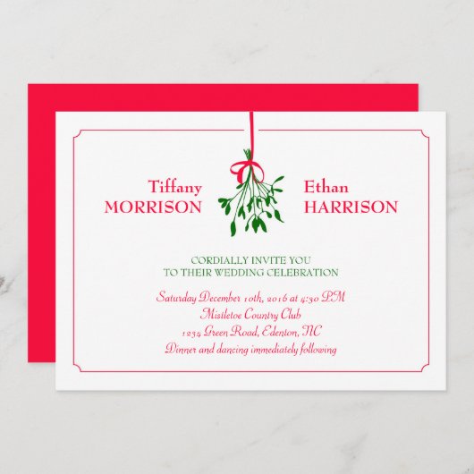 Faire-part de mariage de gui de Noël (Devant / Derrière)