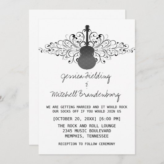 Faire-part de mariage de guitare à persiennes au c (Devant / Derrière)