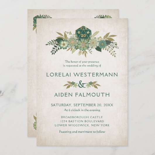 Faire-part de mariage de jeu de dés RPG (Devant / Derrière)