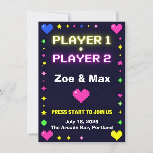 Faire-part de mariage de jeu vidéo rétro Joueur 1 (Devant)