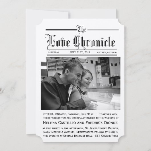 Faire-part de mariage de journal avec des bords de (Devant)