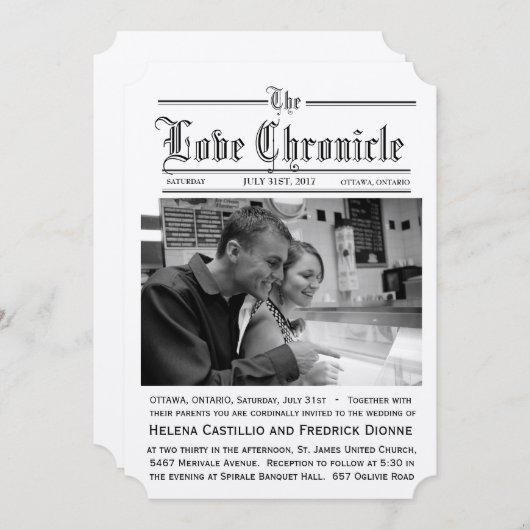 Faire-part de mariage de journal avec des bords de (Devant / Derrière)