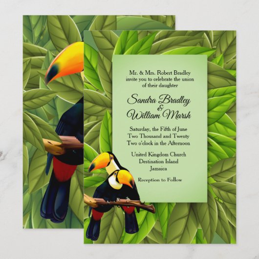 Faire-part de mariage de Jungle Toucans (Devant / Derrière)