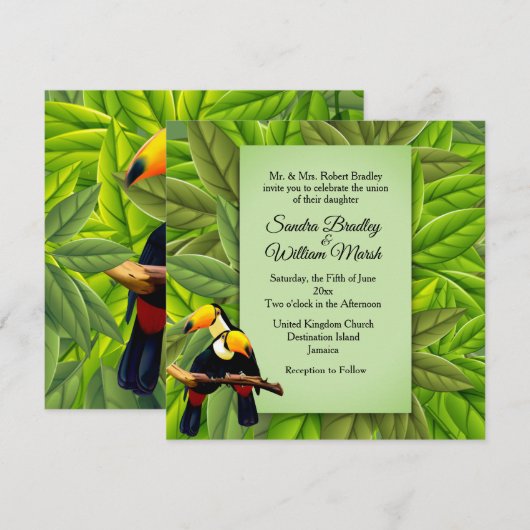 Faire-part de mariage de Jungle Toucans (Devant / Derrière)