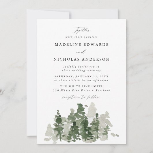 Faire-part de mariage de la forêt de pins rustique (Devant)