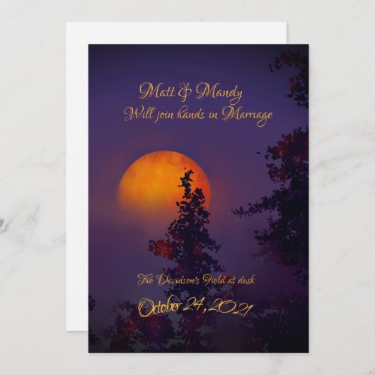 Faire-part de mariage de la lune d'octobre (Devant / Derrière)