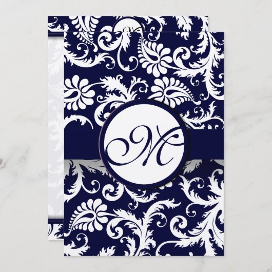 Faire-part de mariage de la Marine Damask Swils (Devant / Derrière)