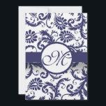 Faire-part de mariage de la Marine Damask Swirls s<br><div class="desc">Monogramme Nouvelles tailles Elégant Vintage Damask Fils Marine Blue Mariage damassé Invitation - Si vous voulez une finition brillante (brillant sur le côté avant seulement) commander les papiers de base,  lin ou métallique - pour une commande d'fini mat recyclé,  feutre ou moucheté.</div>