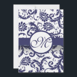 Faire-part de mariage de la Marine Damask Swirls s<br><div class="desc">Monogramme Nouvelles tailles Elégant Vintage Damask Fils Marine Blue Mariage damassé Invitation - Si vous voulez une finition brillante (brillant sur le côté avant seulement) commander les papiers de base,  lin ou métallique - pour une commande d'fini mat recyclé,  feutre ou moucheté.</div>