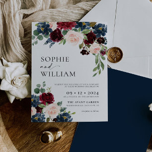 Faire-part de mariage de la marine de Boho Burgund