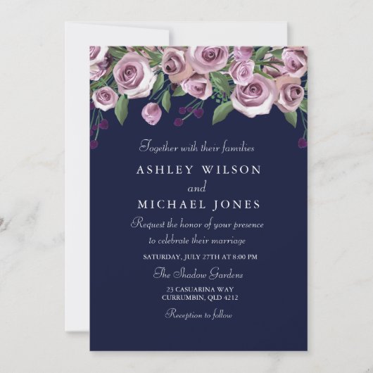 Faire-part de mariage de la marine Rose violette (Devant)