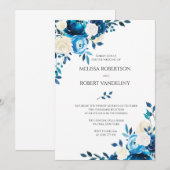 Faire-part de mariage de la marine Roses bleus (Devant / Derrière)