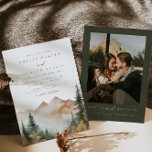 Faire-part de mariage de la montagne Watercolor<br><div class="desc">Il s'agit d'un faire-part de mariage de montagne avec une belle scène de chute d'aquarelle de montagne et un élégant appariement de police. Modifier tous les termes et toutes les couleurs sauf la couleur de la scène de montagne aquarelle. La couleur de la goutte à feuillage persistant n'est pas modifiable....</div>
