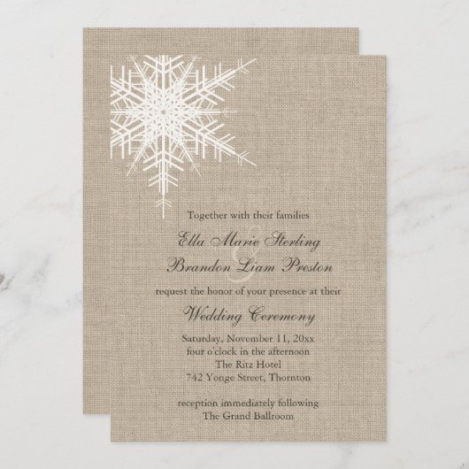 Faire-part de mariage de la neige de Burlap (Devant / Derrière)