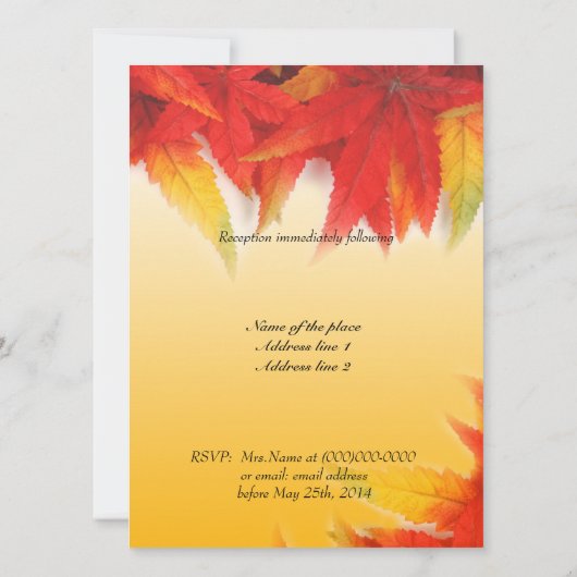 Faire-part de mariage de la religion, tomber feuil (Dos)