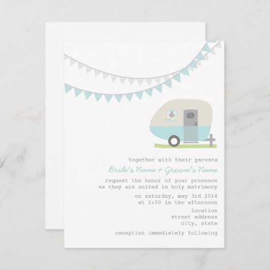 Faire-part de mariage de la remorque bleue rétro (Devant / Derrière)