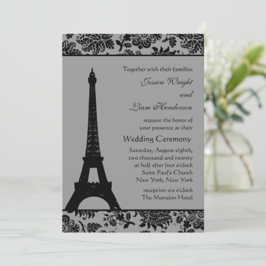 Faire-part de mariage de la tour Eiffel Damask (Debout devant)