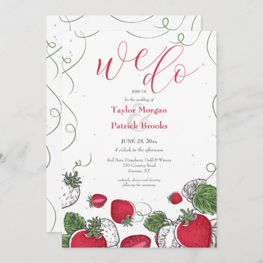 Faire-part de mariage de la vigne aux fraises (Devant / Derrière)