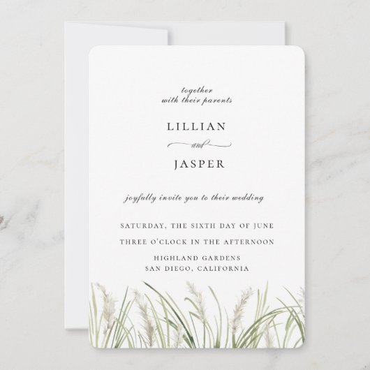 Faire-part de mariage de laiton Rustique Pampas (Devant)