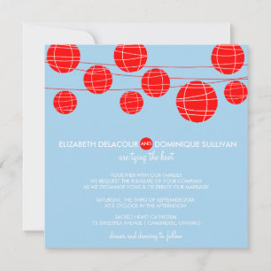 Faire-part de mariage de lanternes en papier bleu 