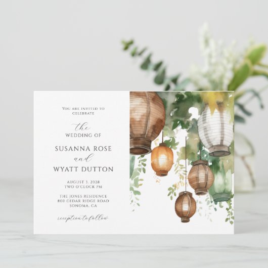 Faire-part de mariage de lanternes rustiques (Debout devant)