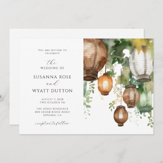 Faire-part de mariage de lanternes rustiques (Devant / Derrière)