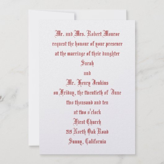 Faire-part de mariage de lapin blanc (Dos)