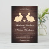 Faire-part de mariage de lapins romantiques en boi (Debout devant)