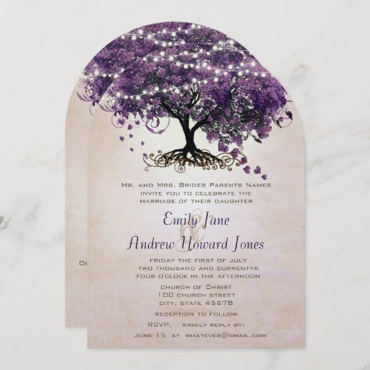 Faire-part de mariage de l'arbre à feuilles en for (Devant / Derrière)