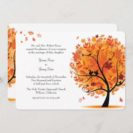 Faire-part de mariage de l'arbre d'automne (Devant / Derrière)