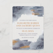 Faire-part de mariage de lavage à l'aquarelle bleu (Devant / Derrière)