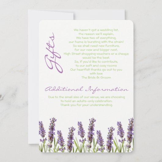 Faire-part de mariage de lavande (Dos)