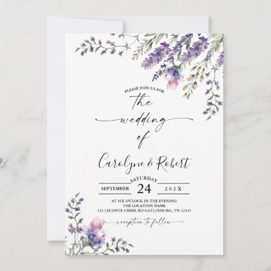Faire-part de mariage de lavande (Devant)