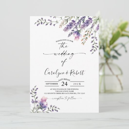 Faire-part de mariage de lavande (Debout devant)